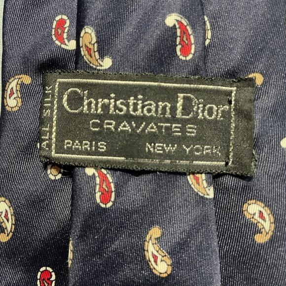 Vintage Christian Dior Cravates Necktie Men 57 Inch Navy Paisley 100% Silk - Picture 5 of 5